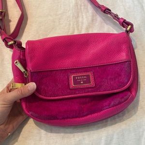 Hot pink leather/Hide Fossil Bag